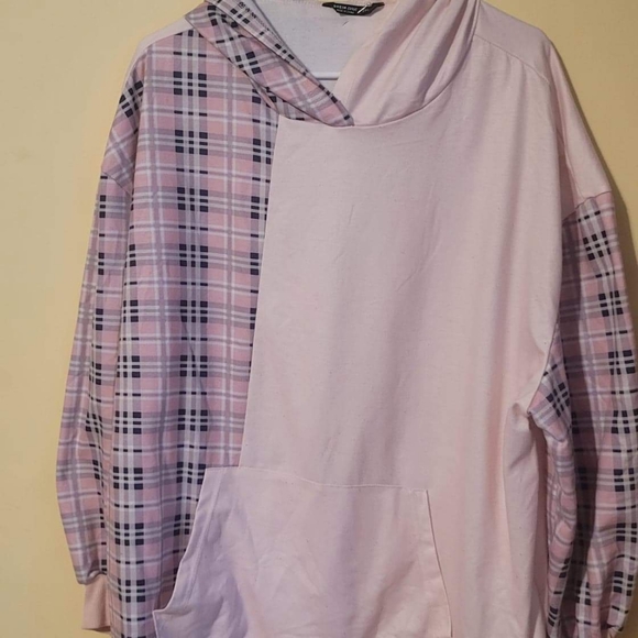Shein Pink Plaid Color Block Hoodie - Picture 1 of 2